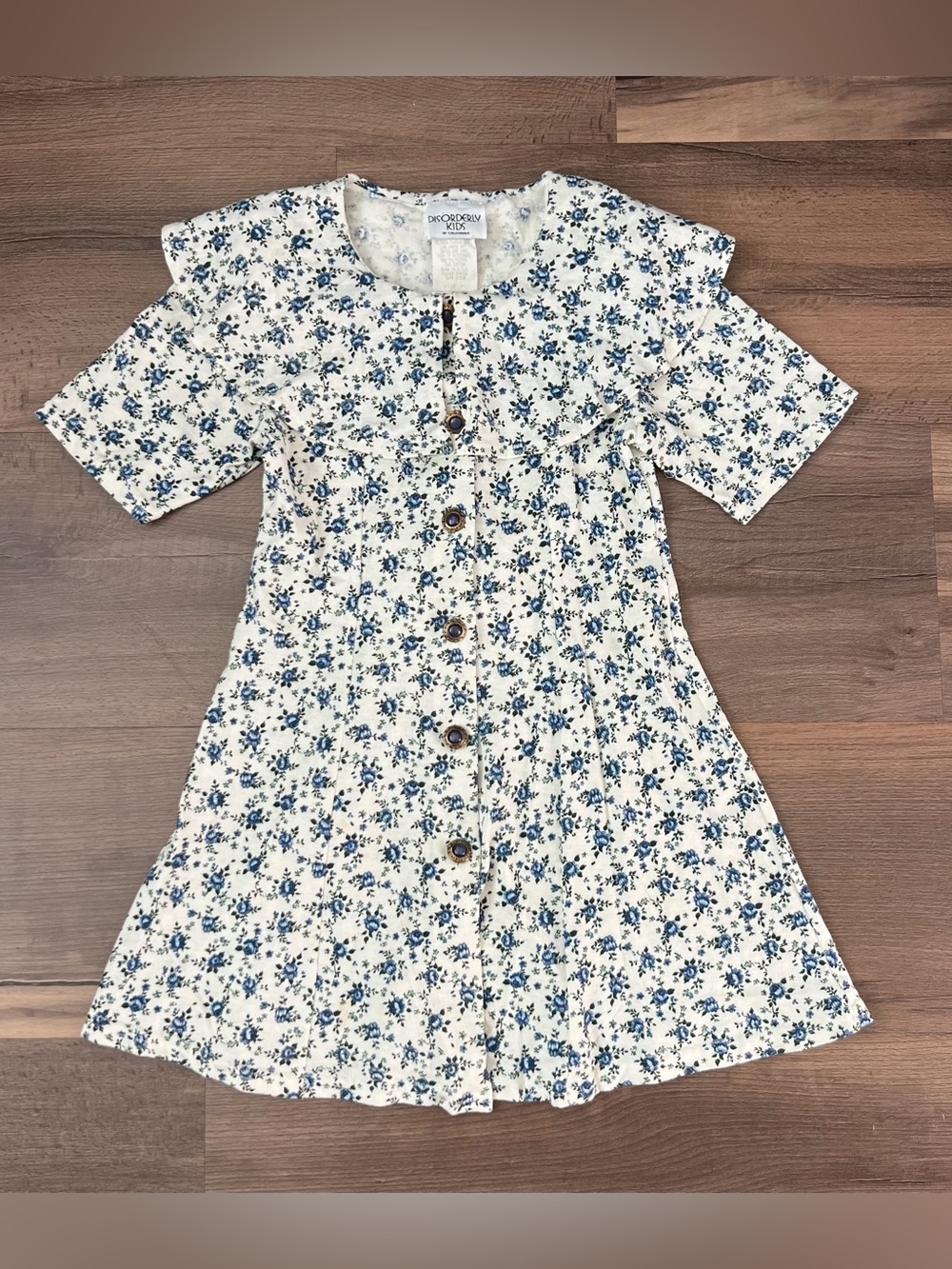 Vintage 90s Disorderly Kids of California Blue Dainty Floral Dress Size 7